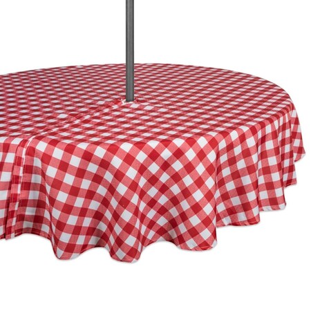 Fastfood 52 in. Round Red Check Outdoor Tablecloth with Zipper FA2567434